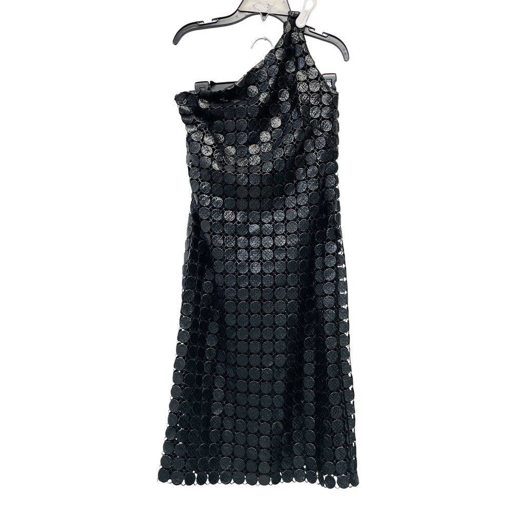 David Meister Women's Black One-Shoulder Textured Cocktail Sheath‎ Dress Size 4